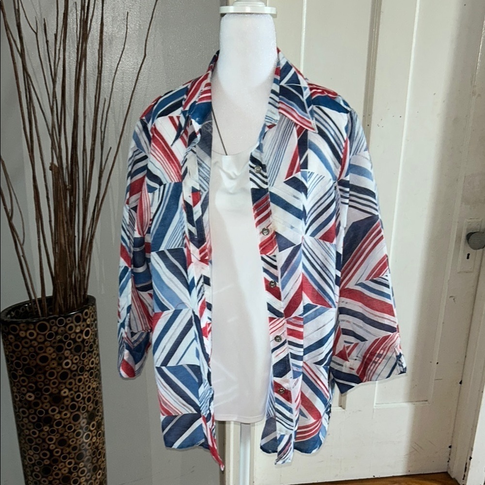 Alfred Dunner Colorful Geometric Button-Up Shirt